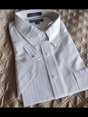 Croft & Barrow Wrinkle Free Shirt 17 1/2 Short Sleeve Button Down Cotton Blend
